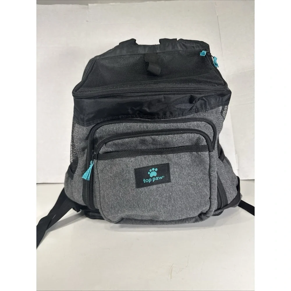 Top Paw Pet Carrier Backpack Small Dog Cat Grey Black Mesh Breathable Travel Bag